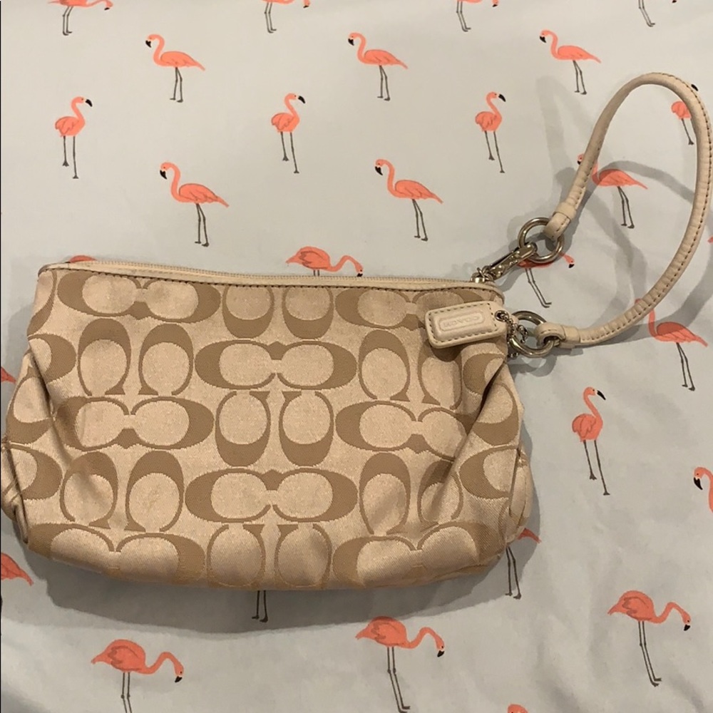 COACH off white wristlet with silver hardware - Picture 2 of 8